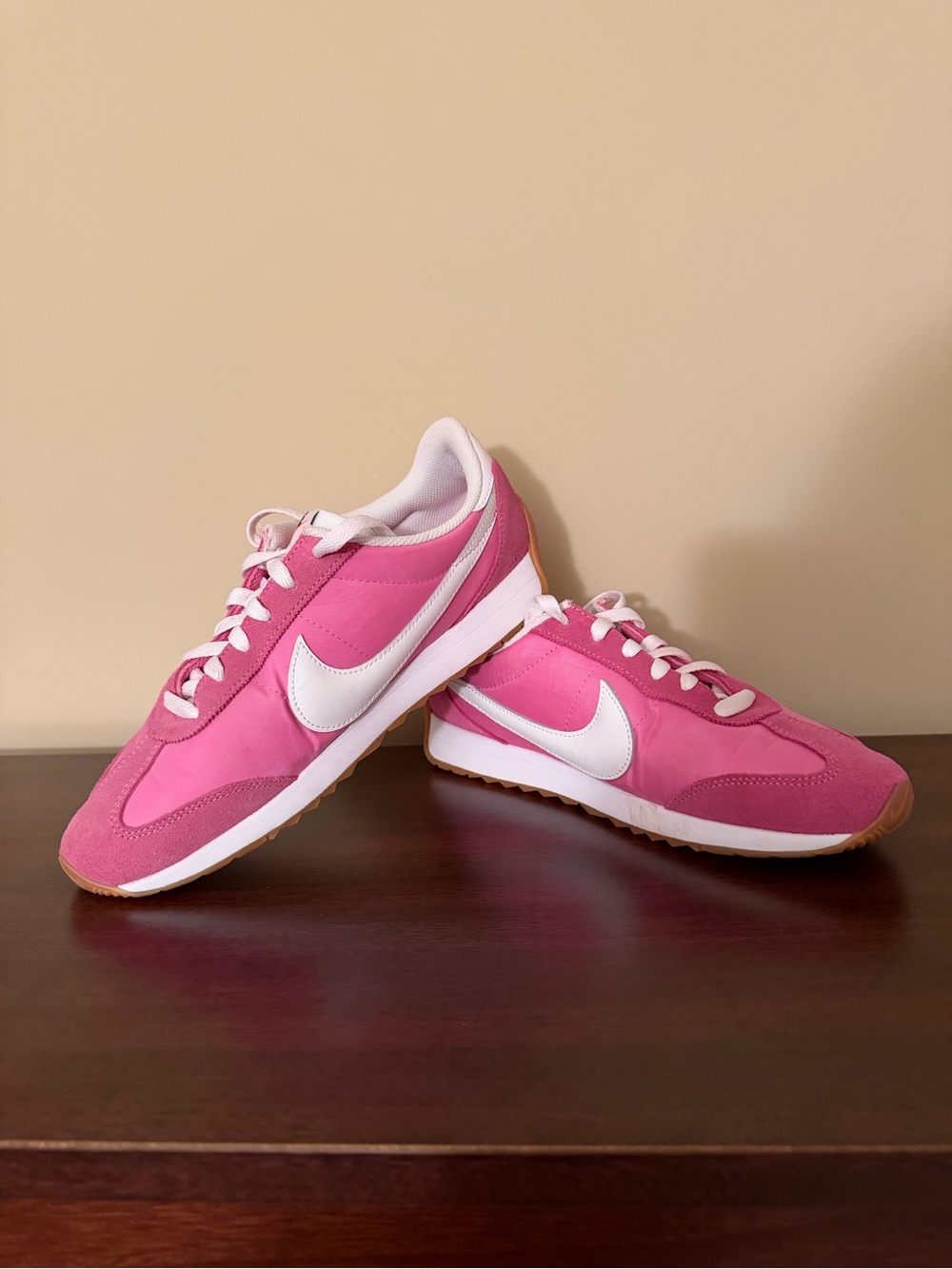 Nike Women’s Pink Pacific Retro Running Sneakers with White Swoosh